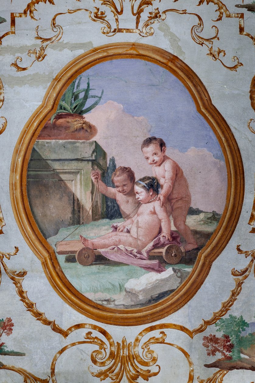 Gästboende, Puttis rum, medaljong med putti: "Tre putti och en vagn" av Giovanni Battista Tiepolo