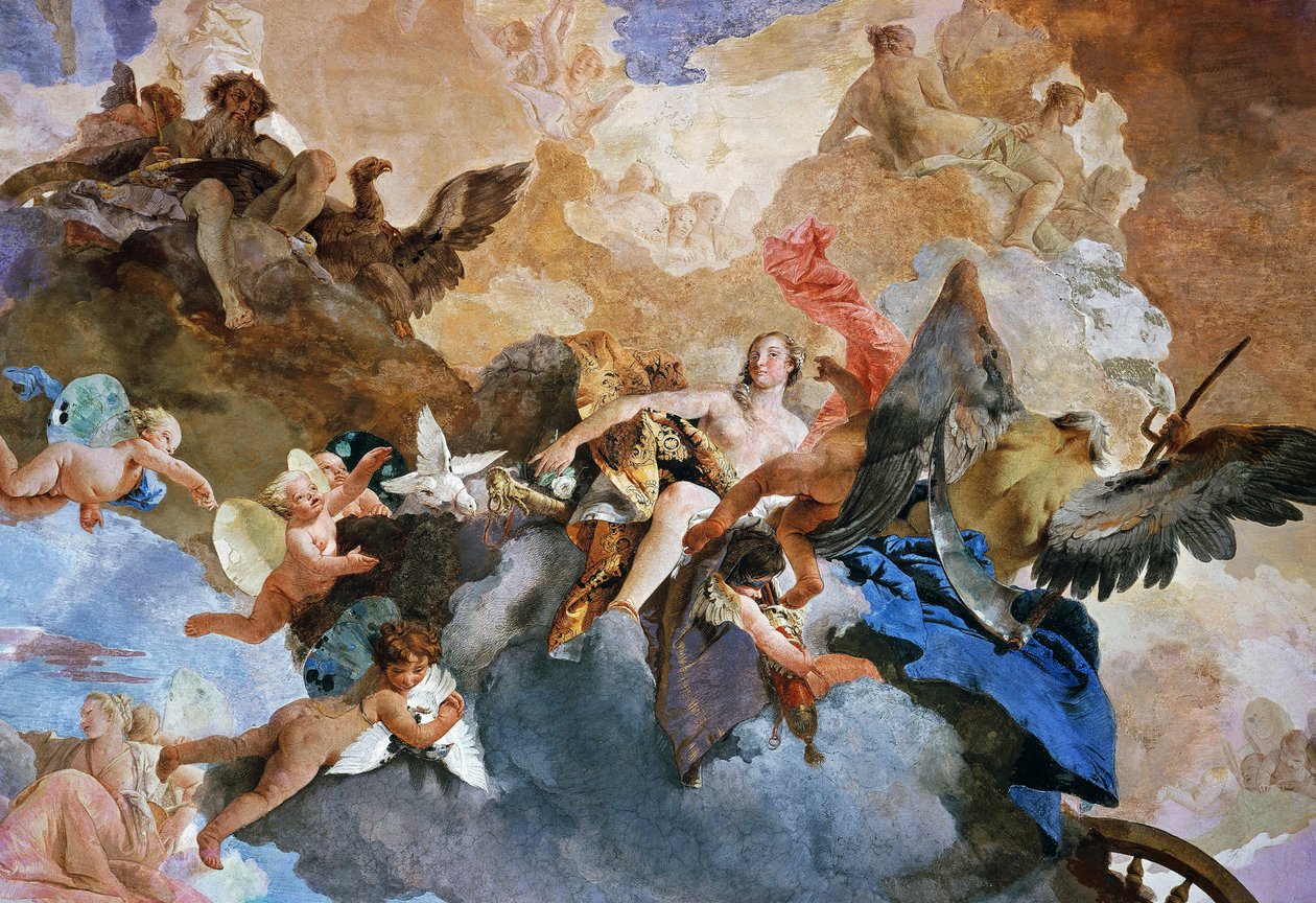 Kidnappning av Venus av Kronos, detalj av Sun Chariots kurs, fresk av Giambattista Tiepolo (1696-1770), Tapestry Gallery, Palazzo Clerici, Milano, Lombardiet, Italien av Giovanni Battista Tiepolo