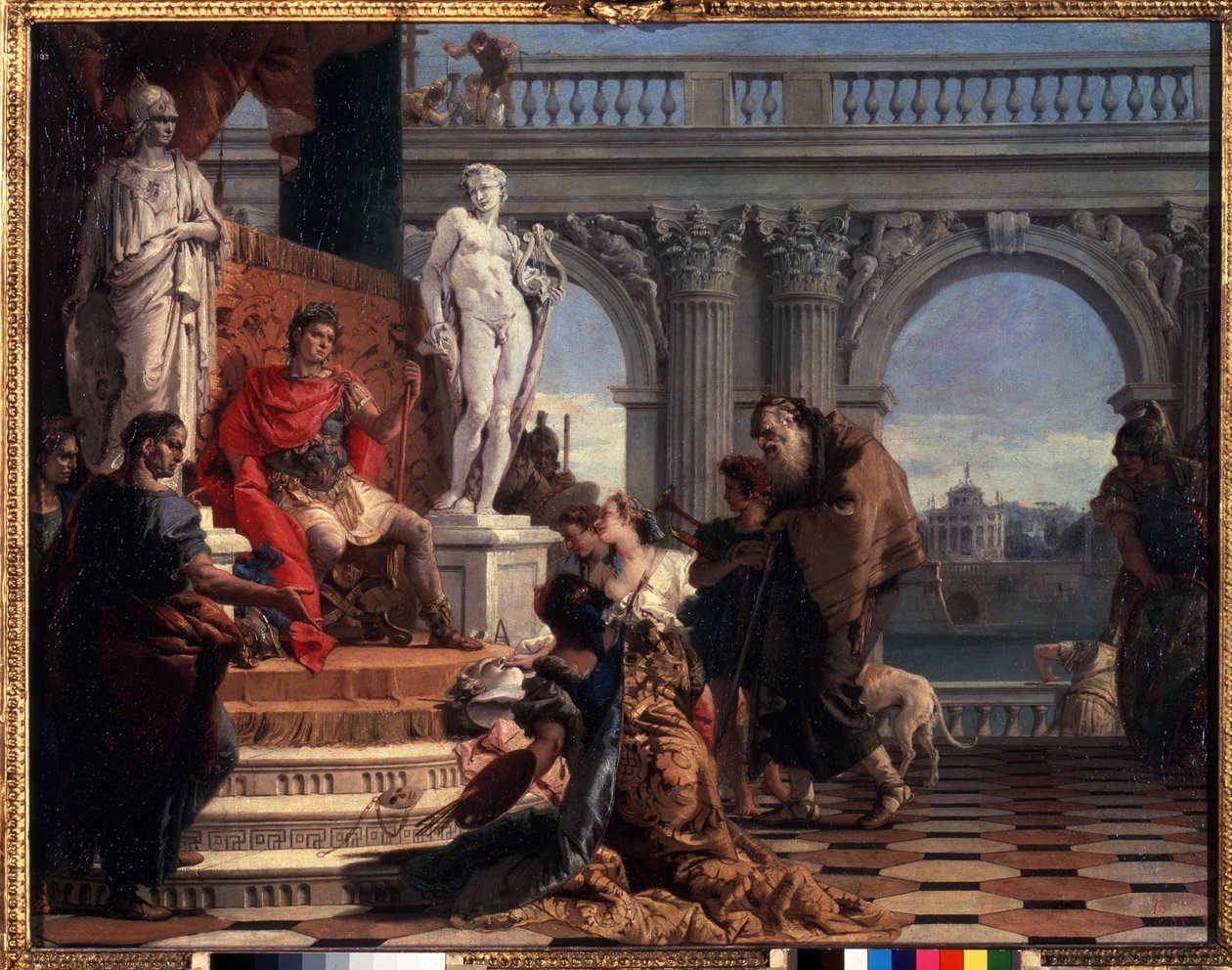 Maecenas presenterar konsten för Augustus. Caius Cilnius Maecenas (eller Mecene) (cirka 70 f.Kr.-8 f.Kr.) romersk politiker som ägnade sin förmögenhet och sitt inflytande åt att främja konsten och bokstäverna bland av Giovanni Battista Tiepolo