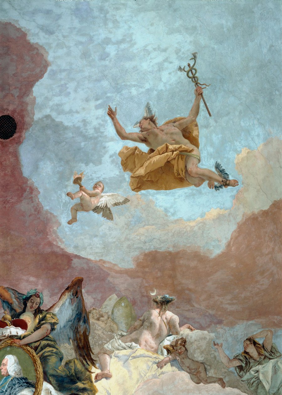 Merkurius, gudarnas budbärare ... (fresco) av Giovanni Battista (1696 1770) Tiepolo