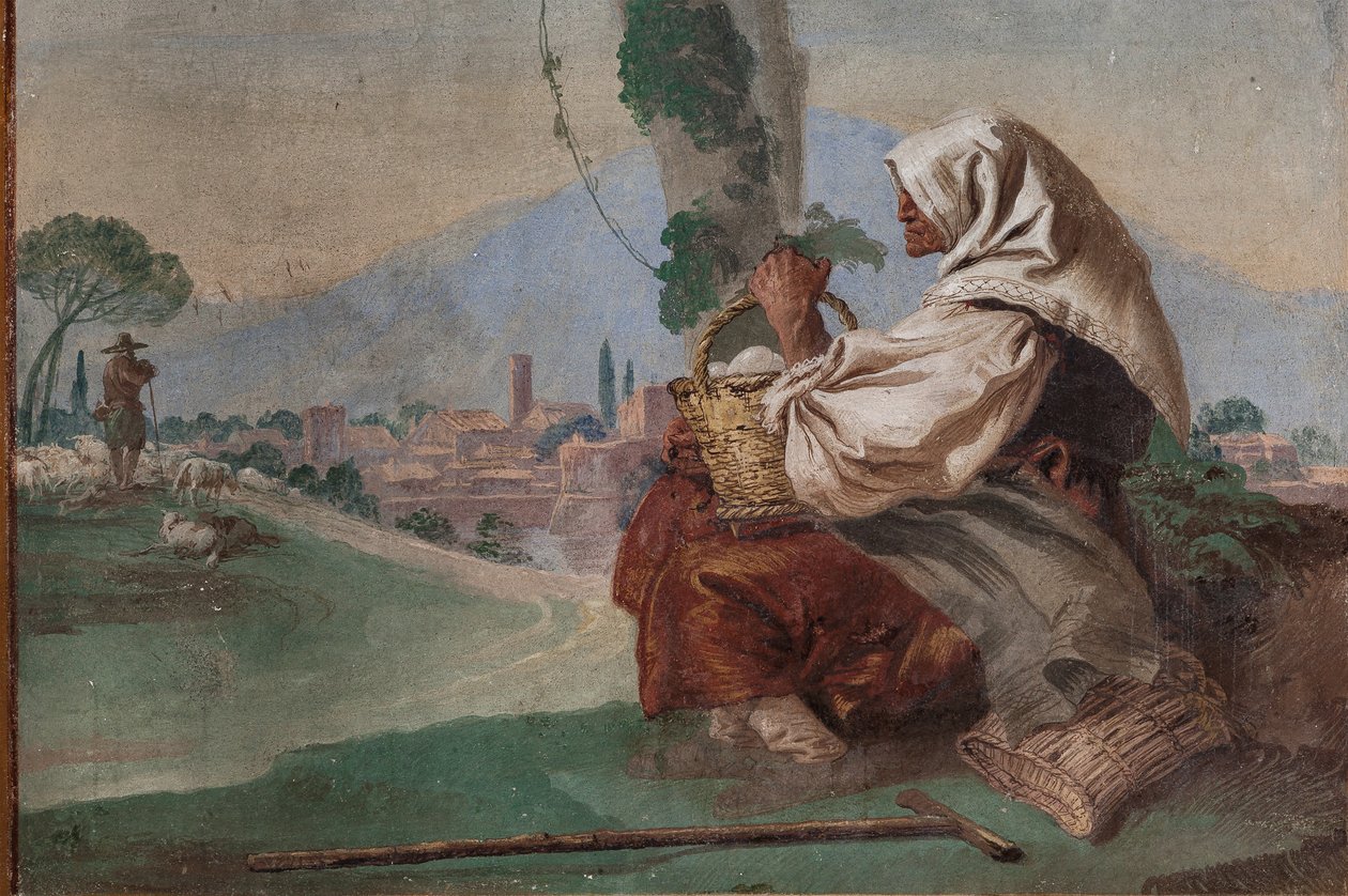 Gammal bondkvinna med en korg med ägg, från "Foresteria" (gästhus) av Giovanni Battista Tiepolo