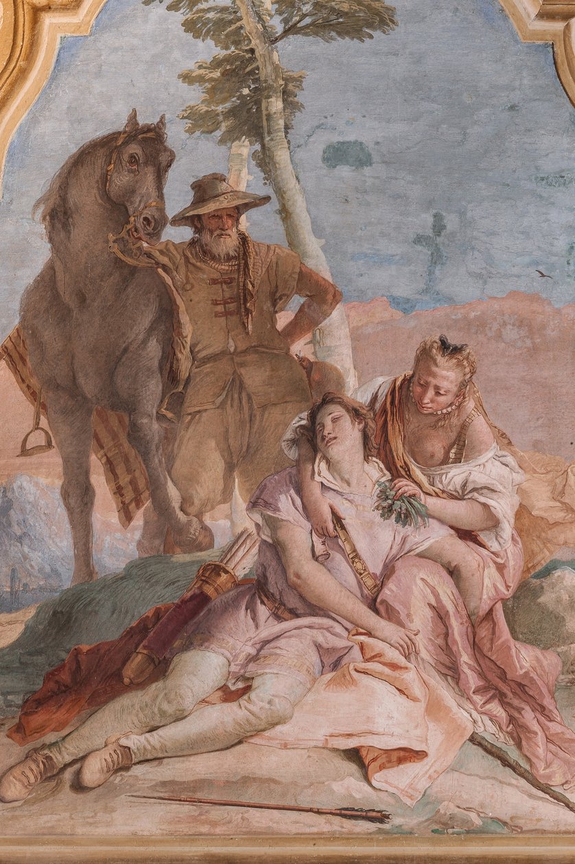 Palazzina (liten byggnad): Ariostos andra rum eller rum med fresker som representerar avsnitt från "Orlando Furioso": "Angelica tar hand om Medoros sår" av Giovanni Battista Tiepolo