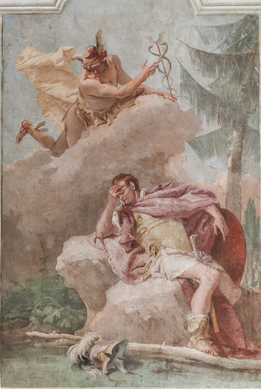 Palazzina (liten byggnad), Aeneidens tredje rum eller rum: "Aeneas drömmer om Merkurius som beordrar honom att lämna" av Giovanni Battista Tiepolo
