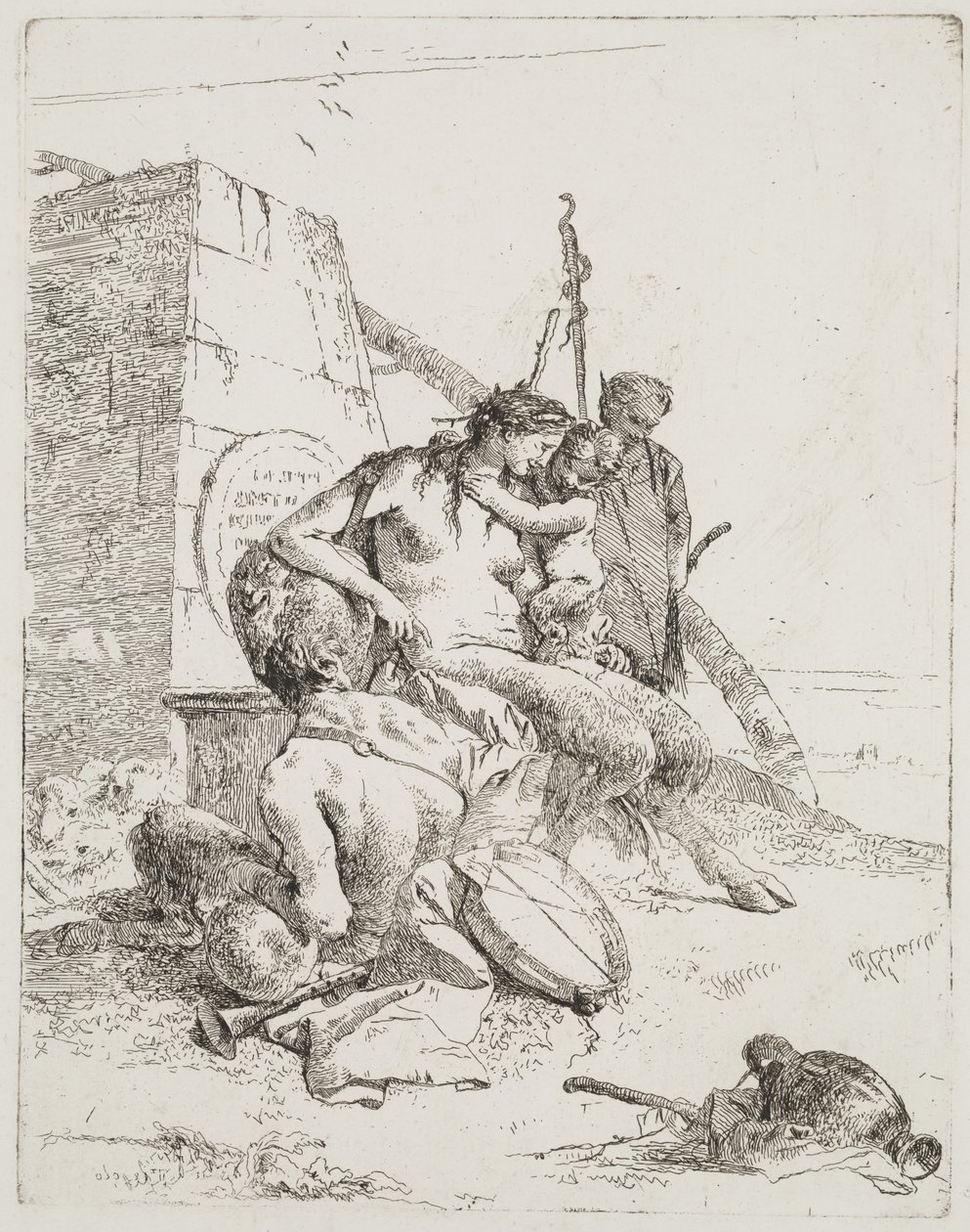 Satyrfamiljen med obelisken, Venedig, ca 1765 (etsning) av Giovanni Battista Tiepolo