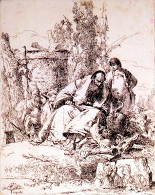 Trollkarl undersöker skallar (etsning) av Giovanni Battista Tiepolo