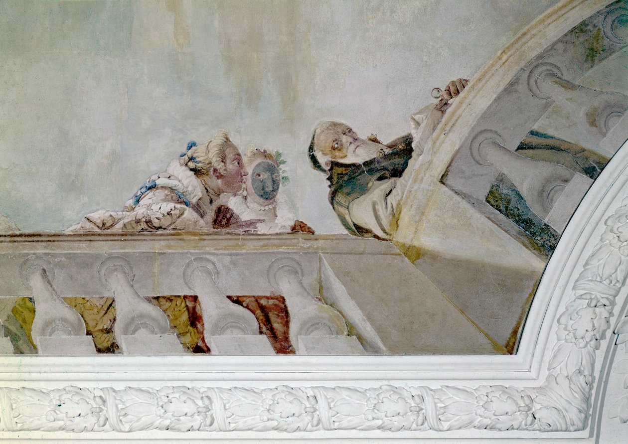 Fame tillkännager för invånarna i villan ankomsten av Henry III, detalj, ca. 1750 (fresk monterad på duk) av Giovanni Battista Tiepolo