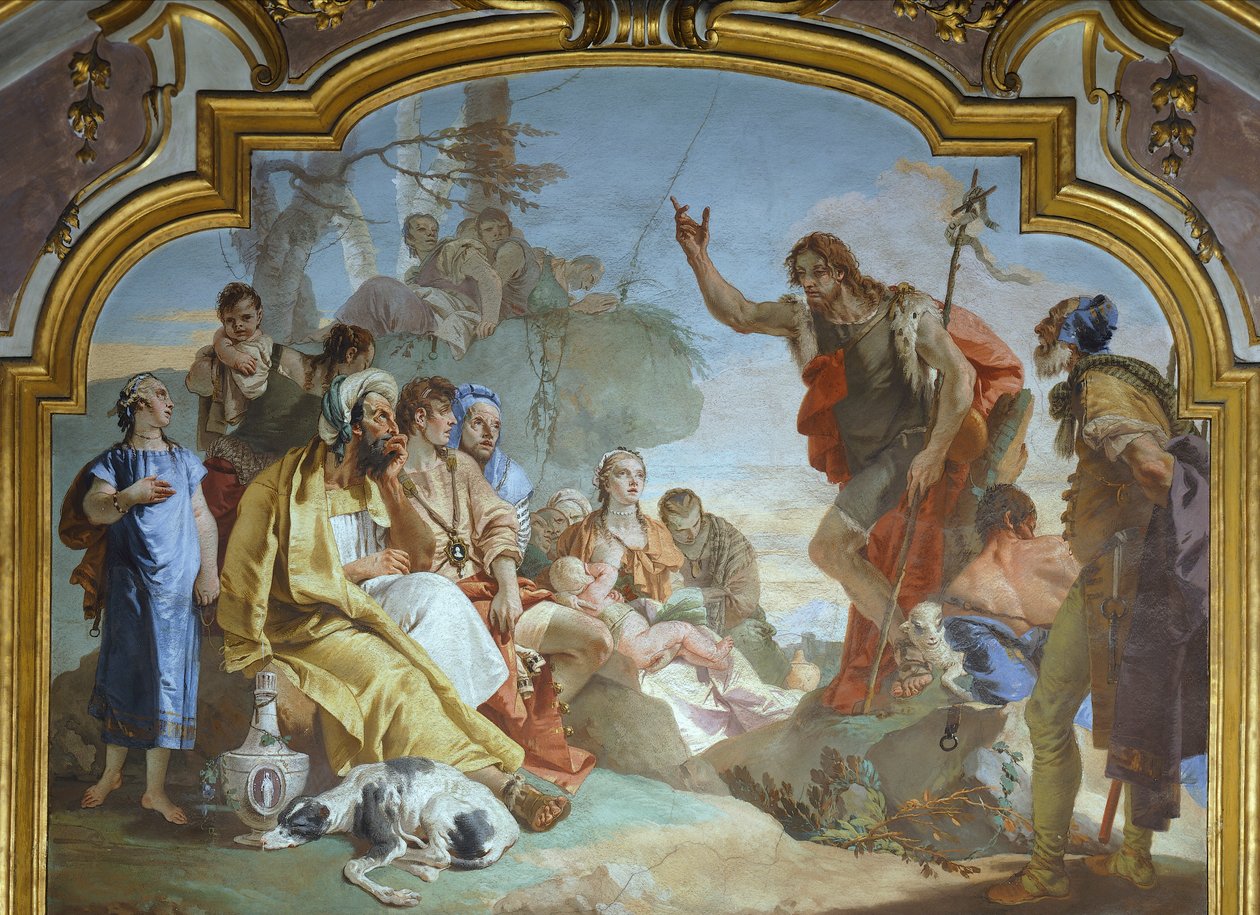 Italien, Bergamo, Colleoni Chapel, St John Baptist predikar för folkmassan av Giovanni Battista Tiepolo
