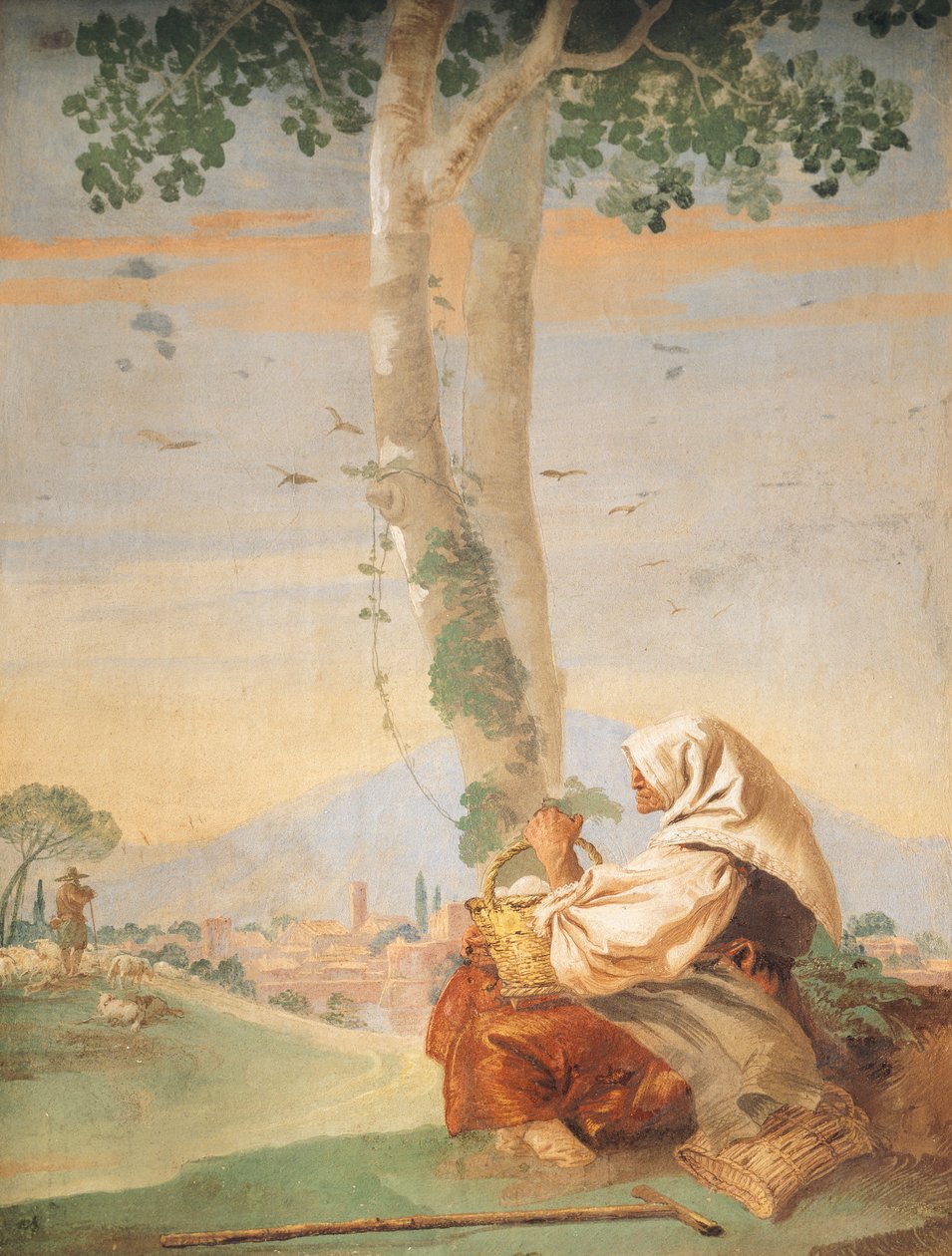 Gammal bondkvinna med en korg med ägg, från "Foresteria" (gästhus) av Giovanni Battista Tiepolo