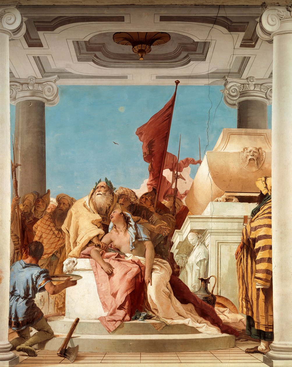 Iphigenias offer, av Giambattista Tiepolo (1696-1770), fresk, detalj, Hall of Iphigenia, Villa Valmarana 
