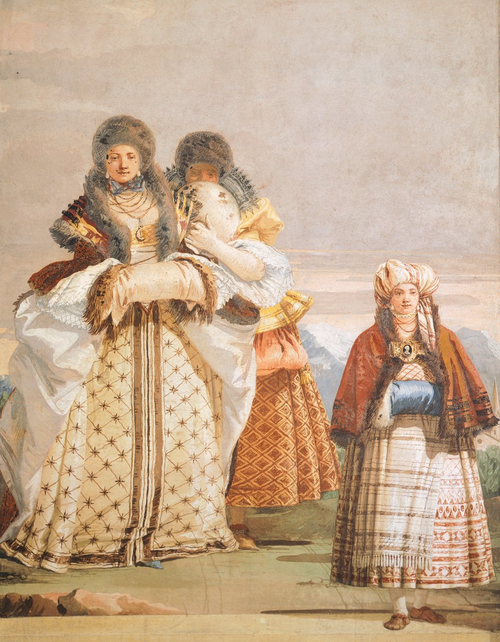 Vintervandring, av Giambattista Tiepolo (1696-1770), fresk, detalj, Det gotiska rummet, gästkvarteren i Villa Valmarana ai Nani, Vicenza, Italien av Giovanni Battista Tiepolo