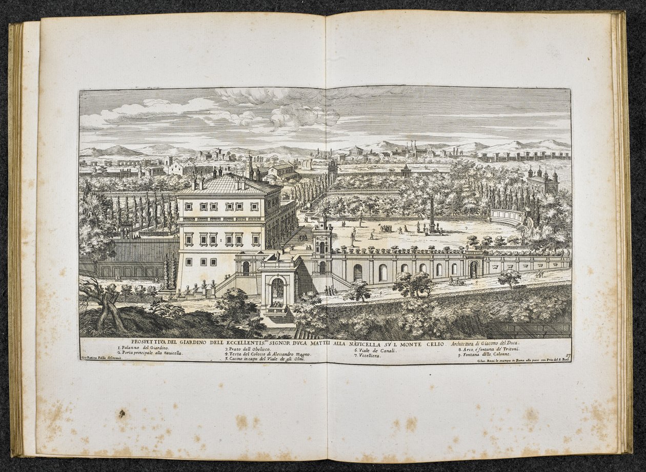 "Perspektiv av förträfflighetens trädgård Signor Duca Mattei vid Navicella på Monte Celio, Rom" av Giovanni Battista (after) Falda
