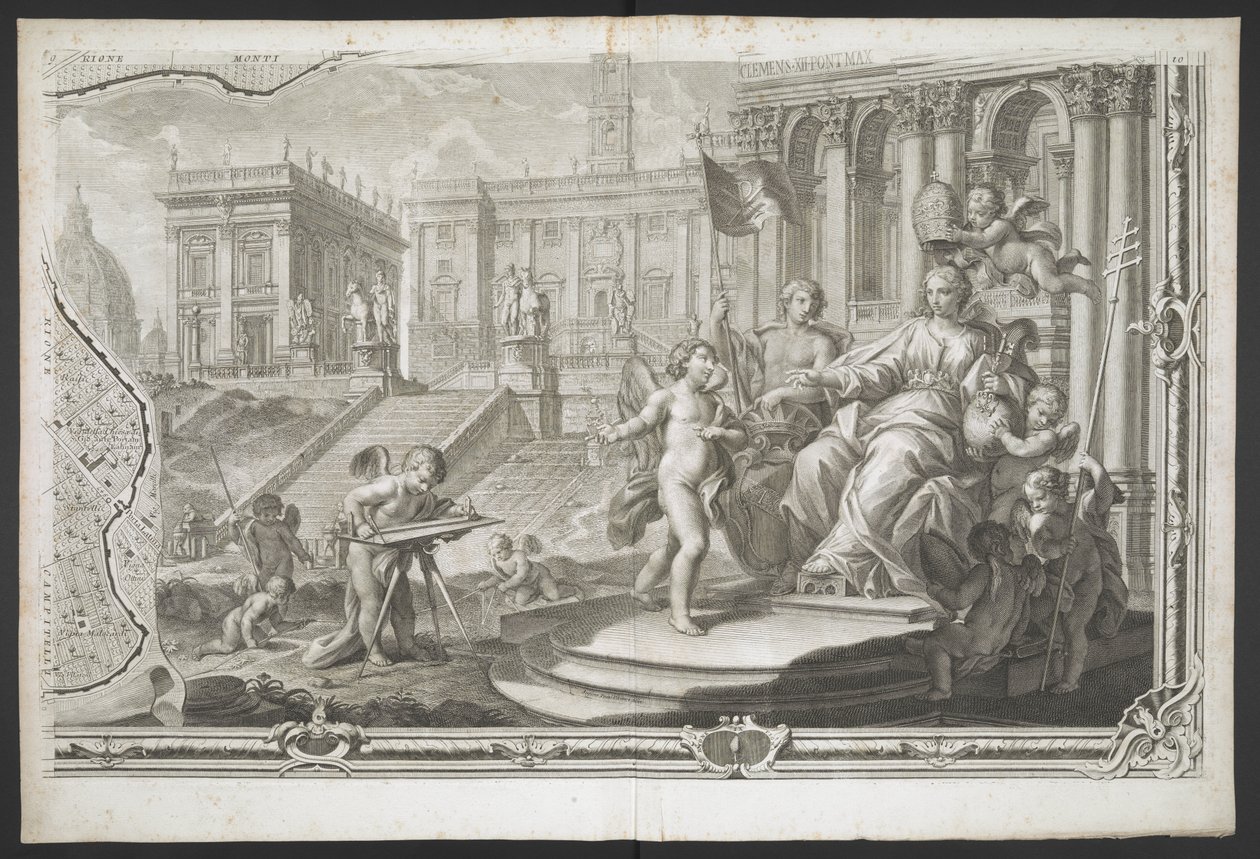 En kvinnlig figur som kröns, från Nuova Pianta di Roma, framställd av G. Nolli av Giovanni Battista (after) Nolli