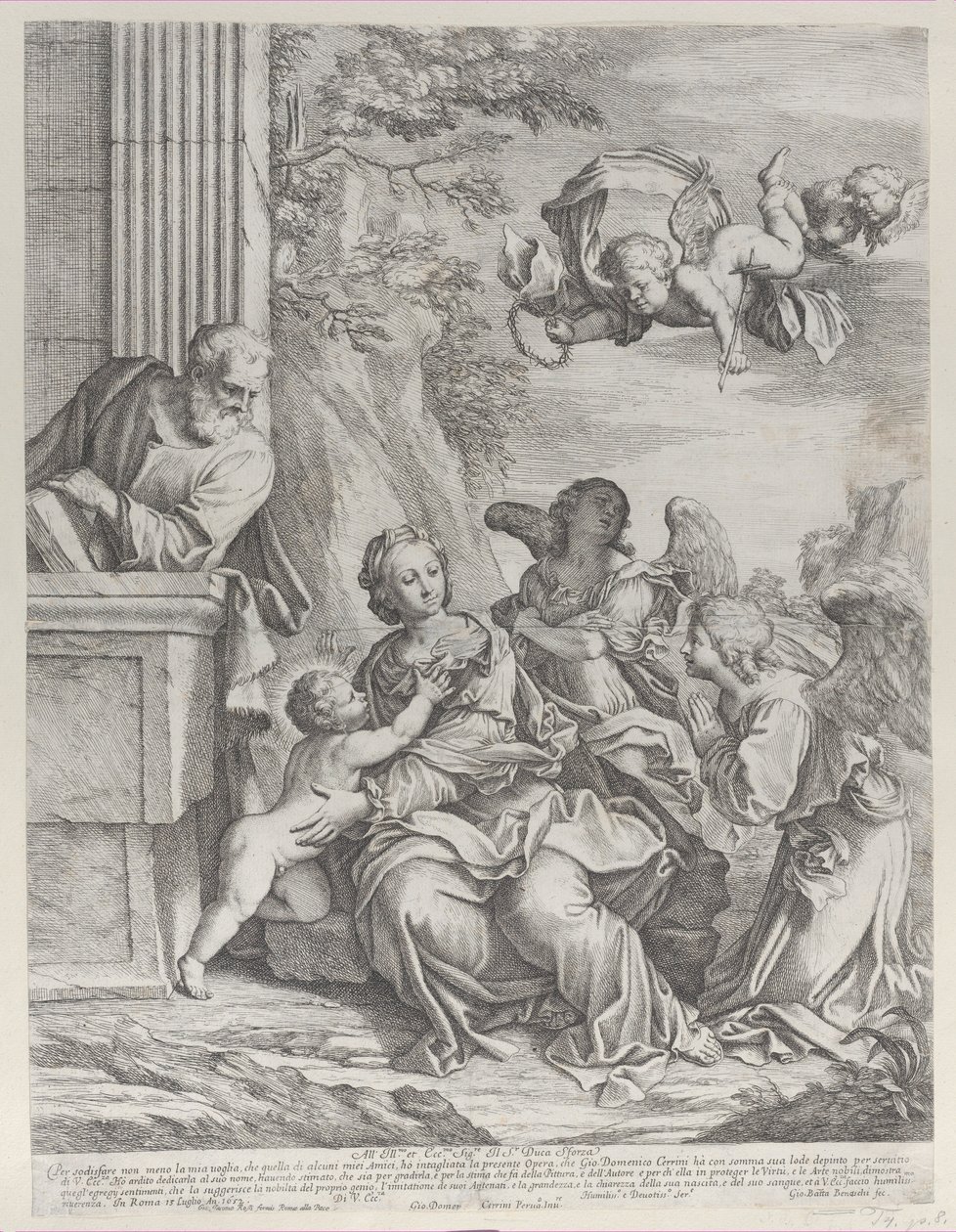 Den heliga familjen med änglar till höger och ovanför, 1652. av Giovanni Battista Beinaschi