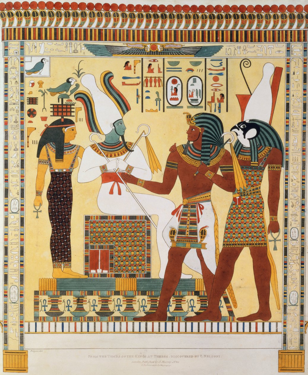 Väggmålning från Tombs of the Kings of Thebe, upptäckt av G. Belzoni, plåt 19 från `Plates Illustrative of the Researches in Egypt and Nubia`, graverad av Charles Hullmandel (1789-1850) 1820-22 (lit) av Giovanni Battista Belzoni