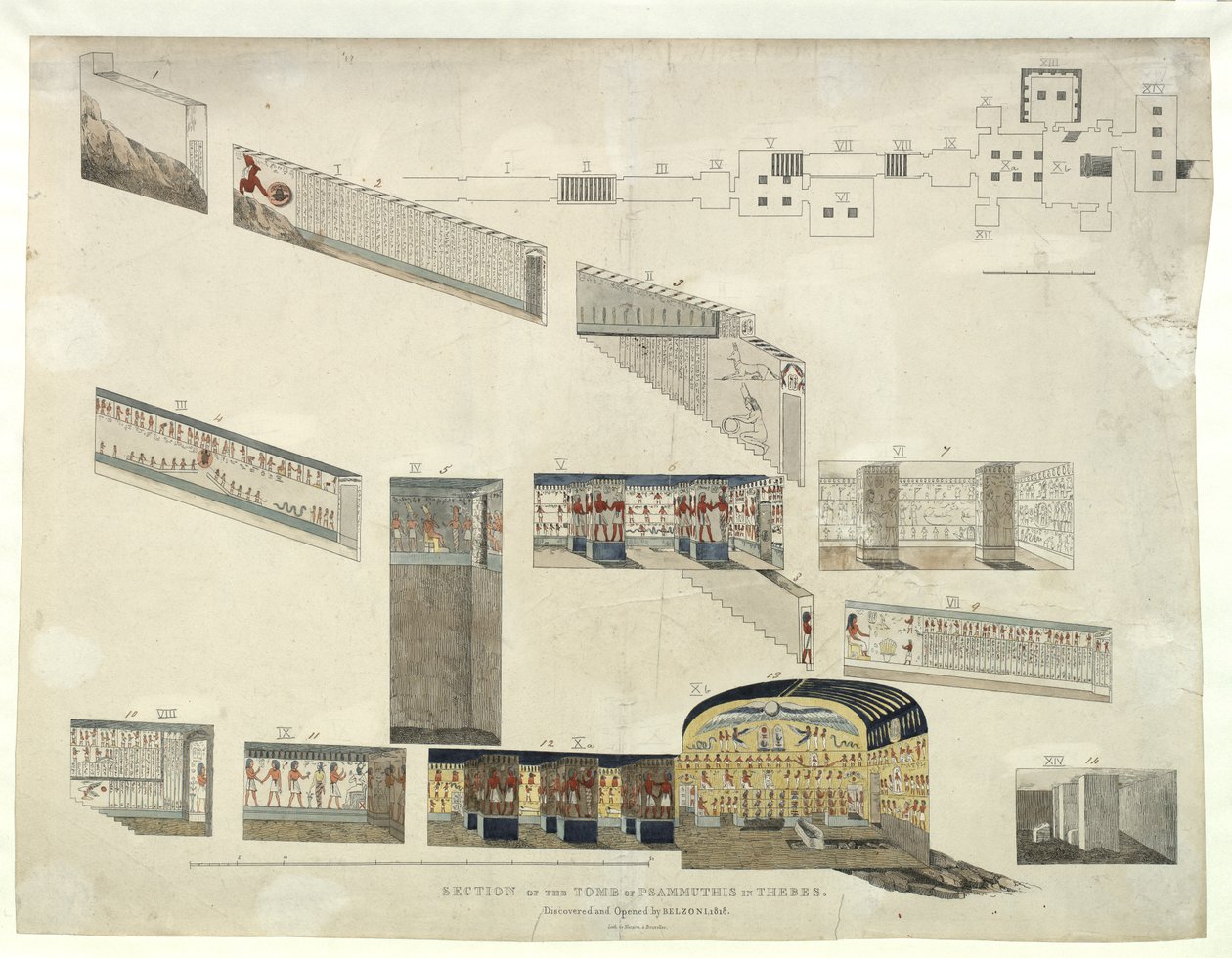 Sektion av Psammuthis grav i Thebe, upptäckt och öppnad av Belzoni 1818 av Giovanni Battista Belzoni