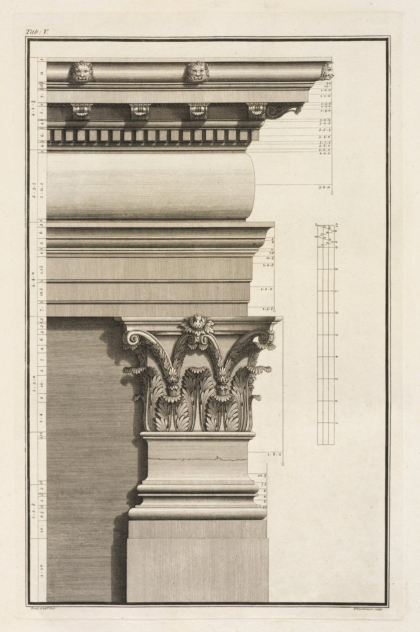 Pilasterns bas, huvudstad och entablatur, 1753 av Giovanni Battista Borra