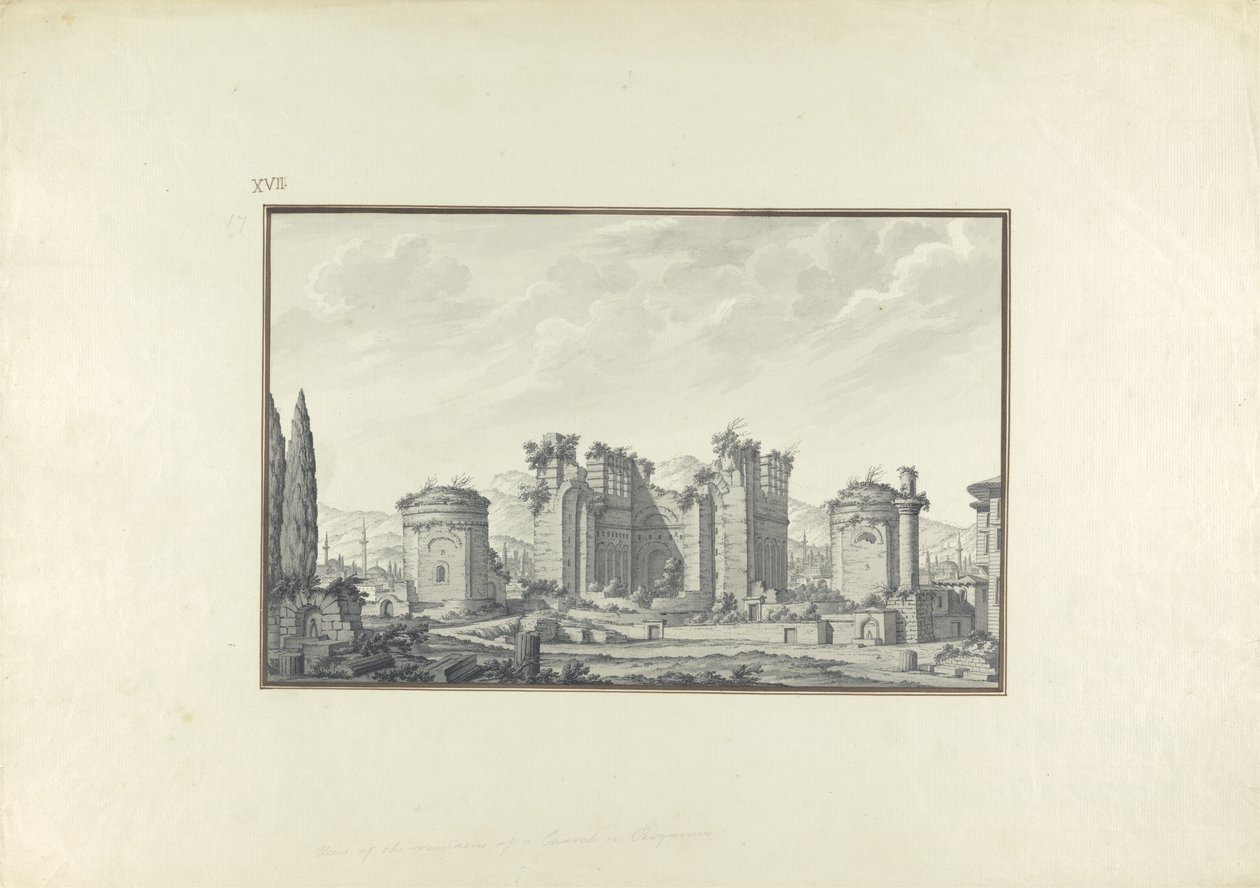 Kizil Avlu, Centralhallen, i Pergamon (penna & bläck och tvätt på papper) av Giovanni Battista Borra
