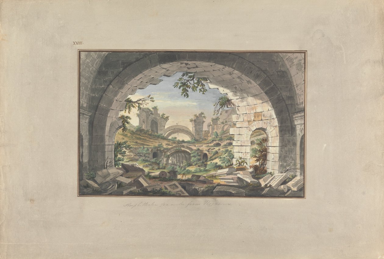 Ruiner vid Pergamon, förmodligen av amfiteatern av Giovanni Battista Borra