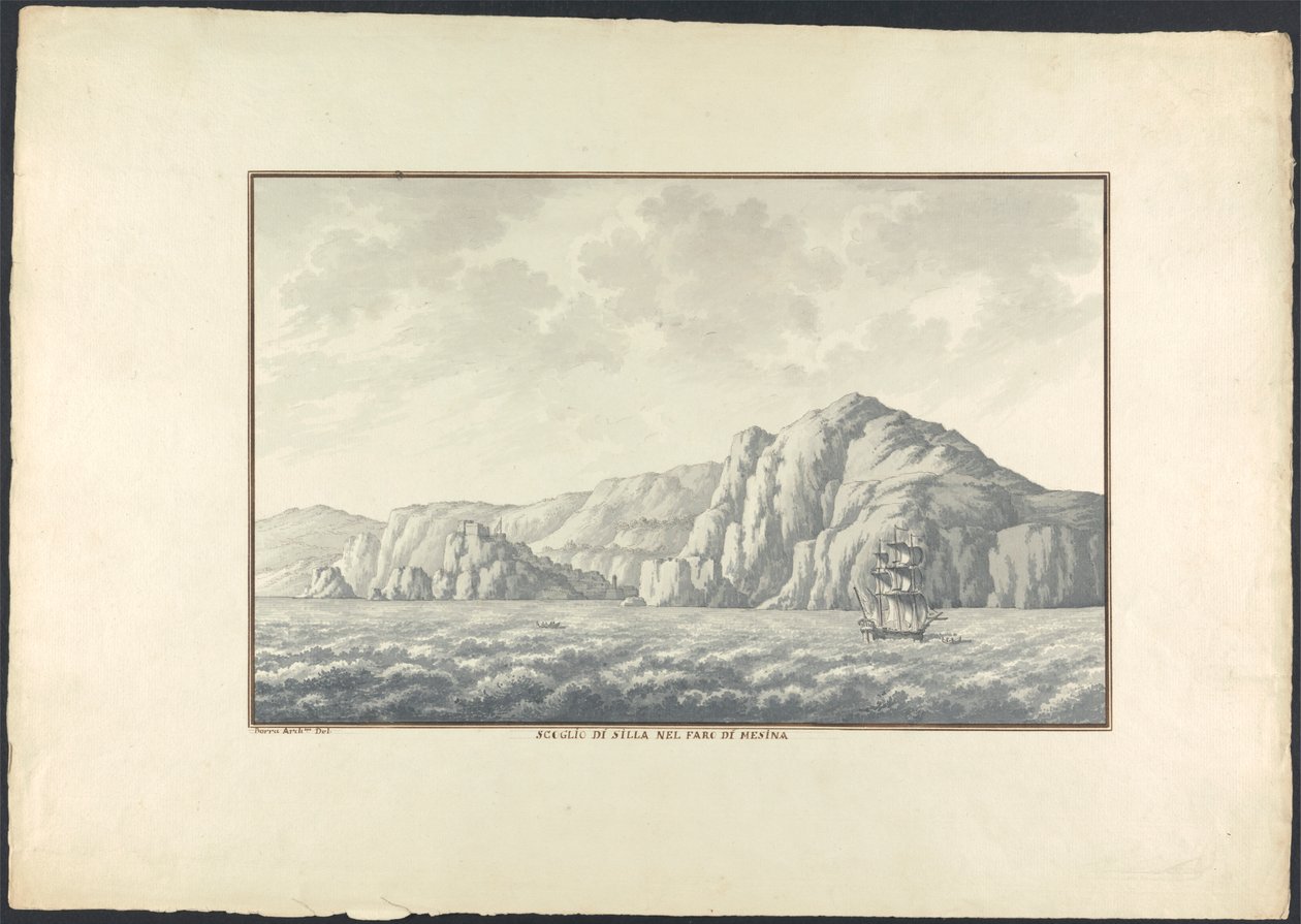 Scoglio di Silla i fyren i Mesina av Giovanni Battista Borra