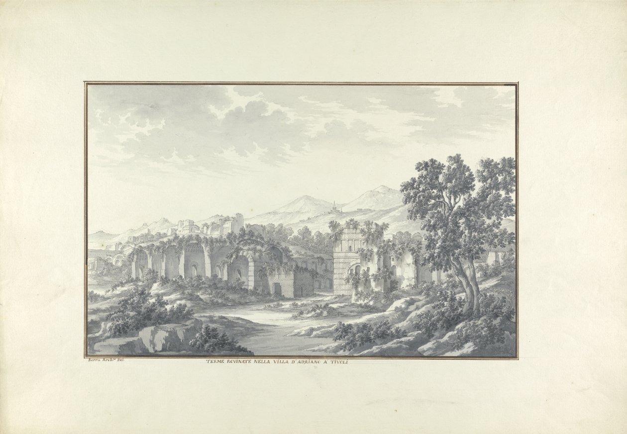 Utsikt över de förstörda baden vid Hadrians Villa i Tivoli, ca 1750 av Giovanni Battista Borra