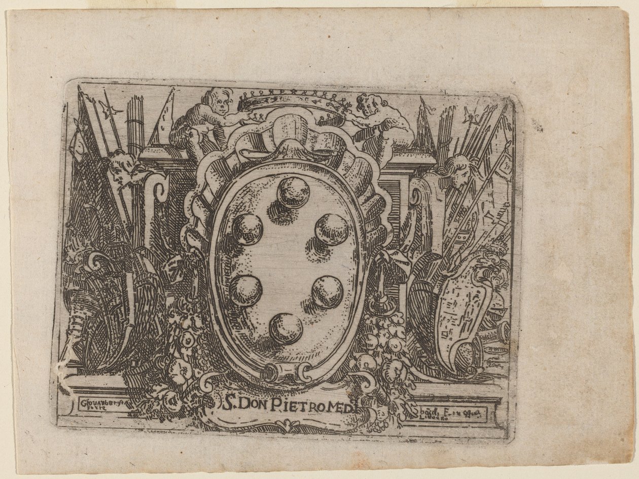 Dedikation till Don Pietro Medici från "Bizarre of Various Figures" av Giovanni Battista Bracelli