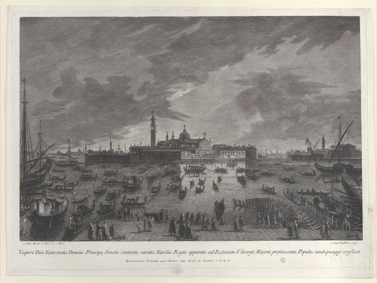 Nattvy av processionen på julafton för dogen och den venetianska senaten till San G..., 1763. av Giovanni Battista Brostoloni