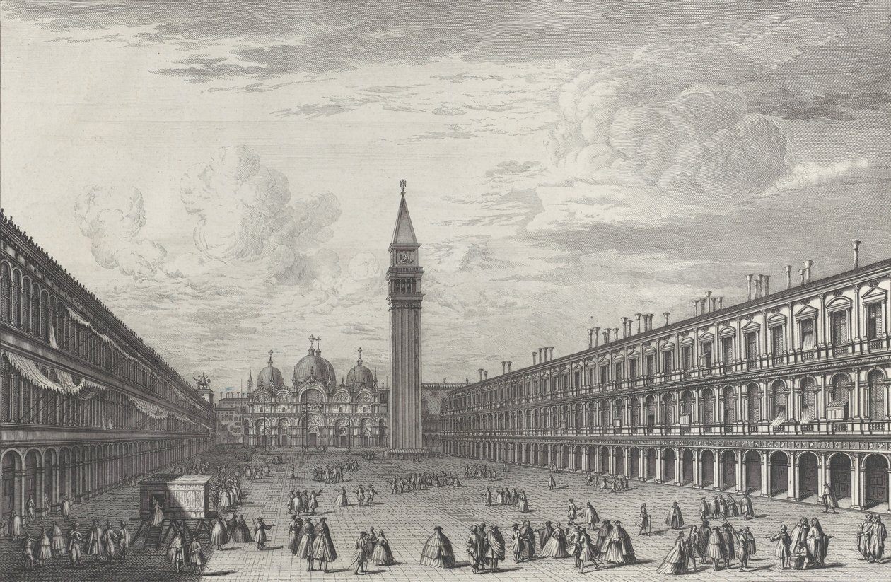 Piazza San Marco blickar mot basilikan och Campanile, 1763., 1763. av Giovanni Battista Brostoloni