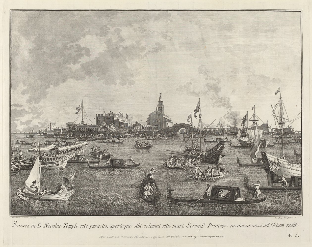 Dogen i Bucintoro lämnar San Nicolò di Lido av Giovanni Battista Brustolon after Canaletto