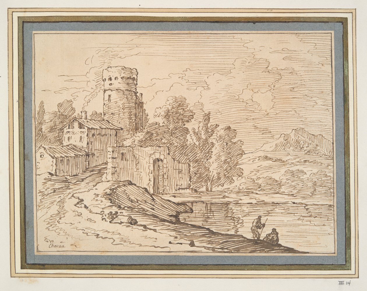 Landskap med slott nära vatten av Giovanni Battista Busiri