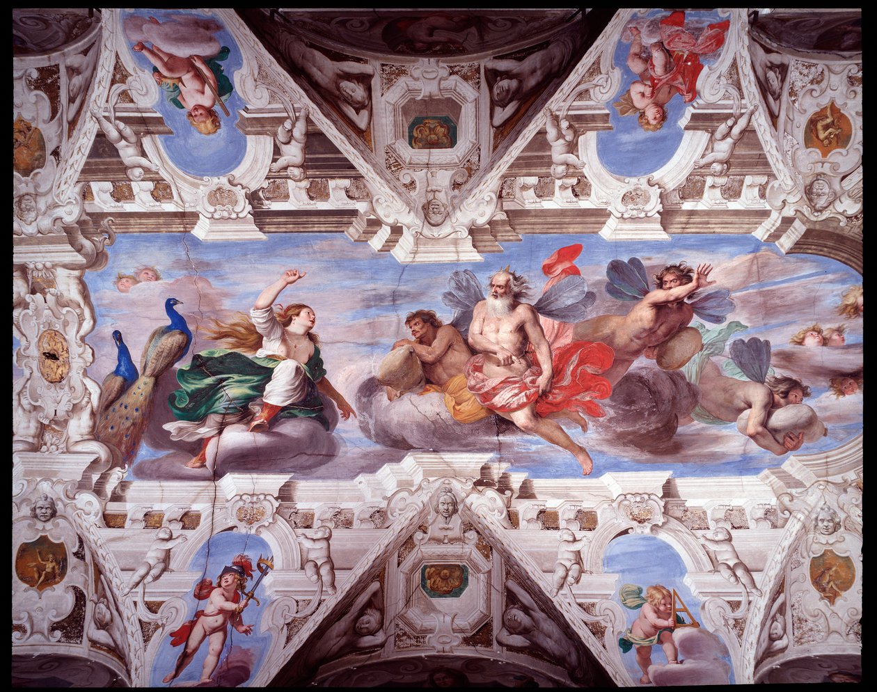 Juno ber Aeolus att förhindra Aeneas resa (Fresco av Giovanni Battista Carlone