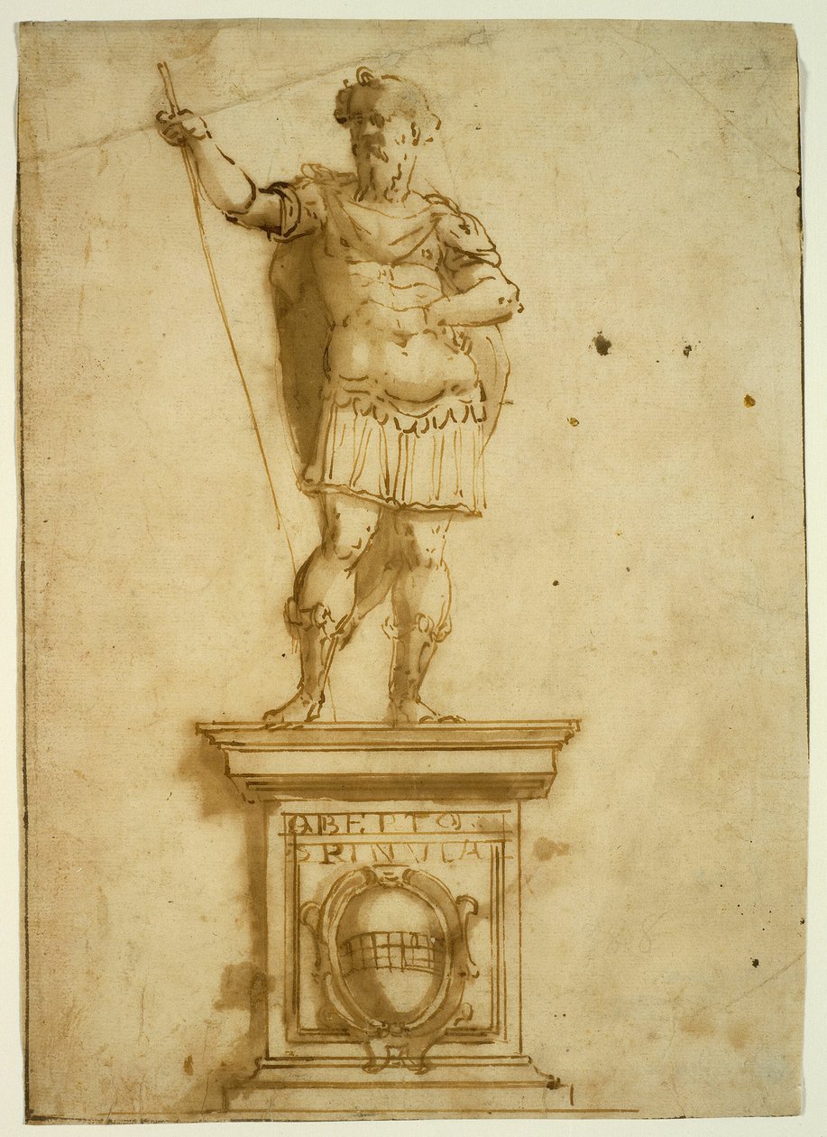 Staty av stående krigare på en piedestal av Giovanni Battista Castello
