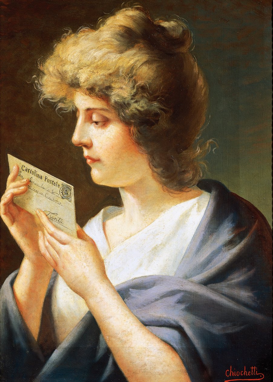 Flicka med brev, målning av Giovanni Battista Chiocchetti (1843-1917) av Giovanni Battista Chiocchetti