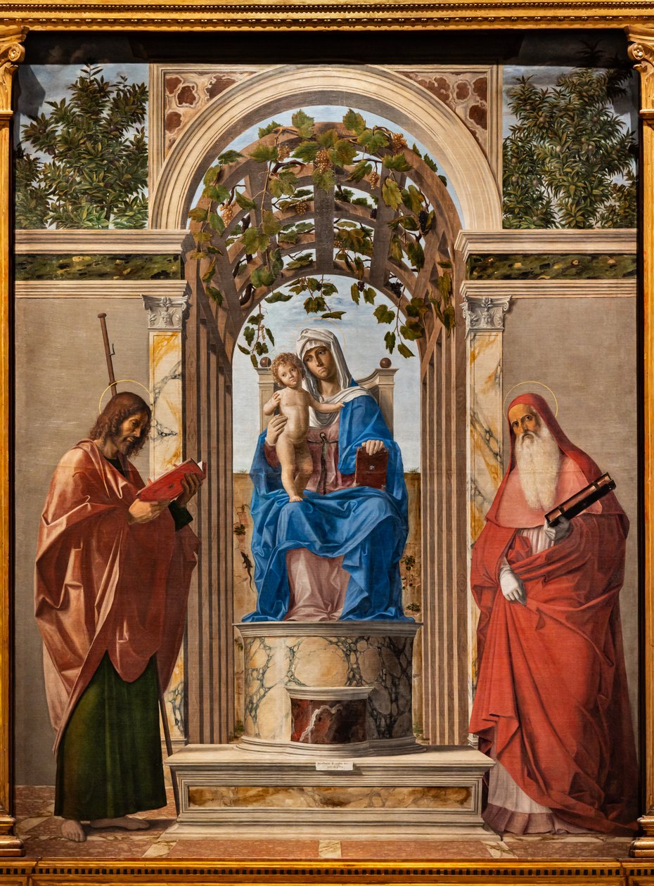 tronade Madonna med Jesusbarnet mellan helgonen Jakob och Hieronymus, av Giovanni Battista Cima da Conegliano