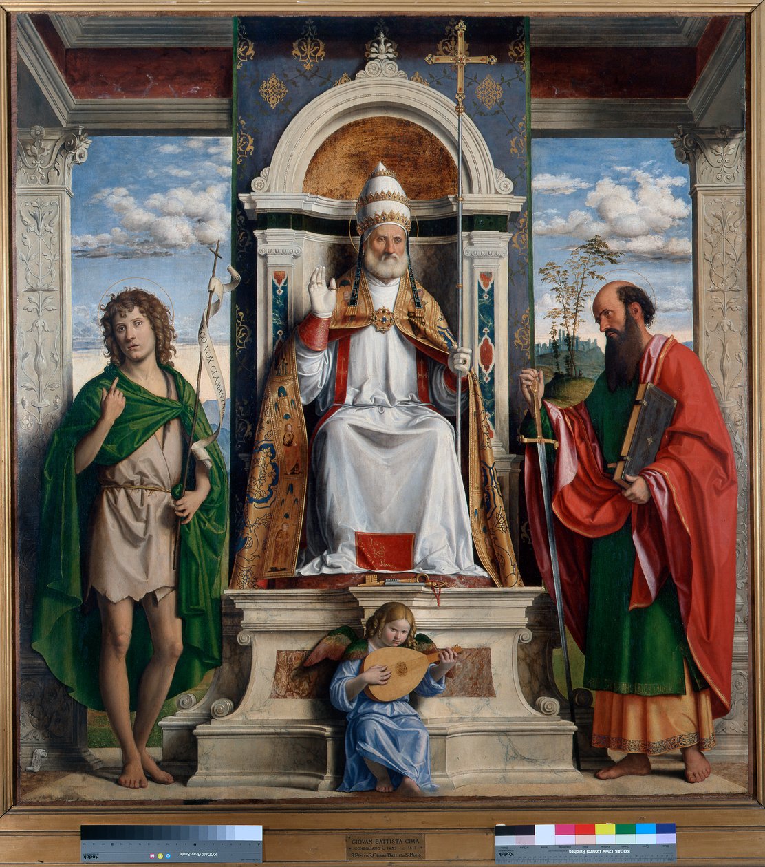 St Peter tronade med St. Johannes Döparen och St. Paul av Giovanni Battista Cima da Conegliano