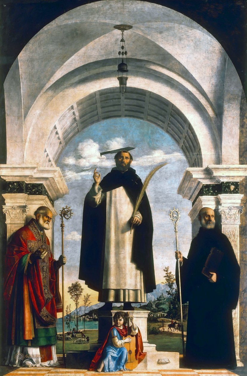S:t Peter Martyr med S:t Nikolaus av Bari, S:t Benedictus och en ängel Musiker av Giovanni Battista Cima da Conegliano
