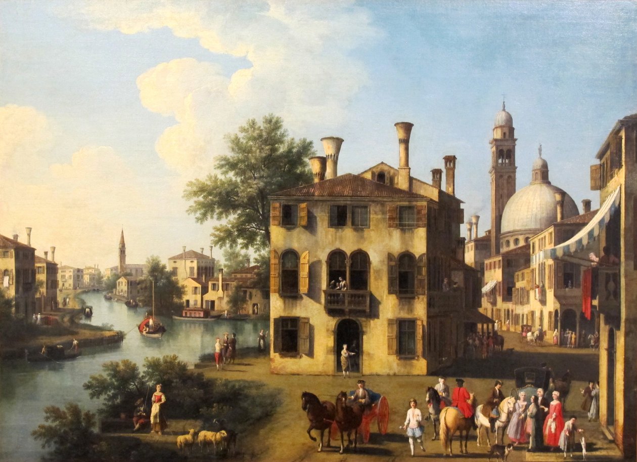 Utsikt över Brenta, nära Dolo, sent 1700-tal. av Giovanni Battista Cimaroli