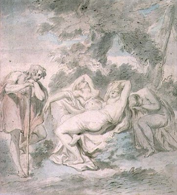 Cimon och Iphigenia: med två kvinnliga skötare i ett landskap av Giovanni Battista Cipriani