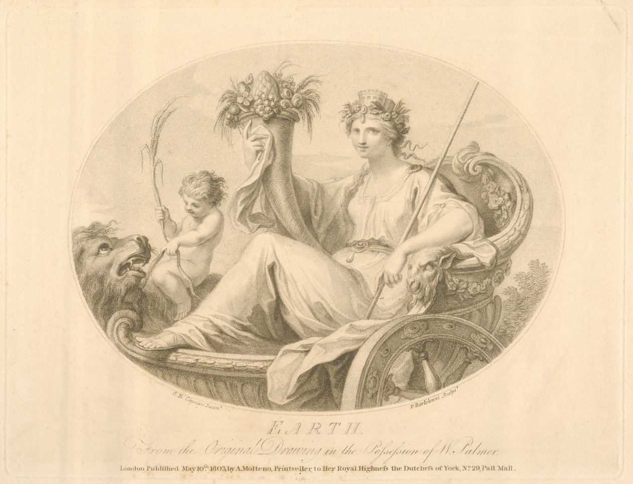 Earth, graverad av Francescco Bartolozzi (1727-1815) publicerad London, 1803 (litho) av Giovanni Battista Cipriani