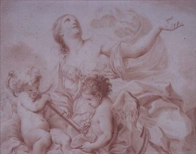 Figure of Hope, med två bevingade amoriner som håller ett ankare (ritning) av Giovanni Battista Cipriani