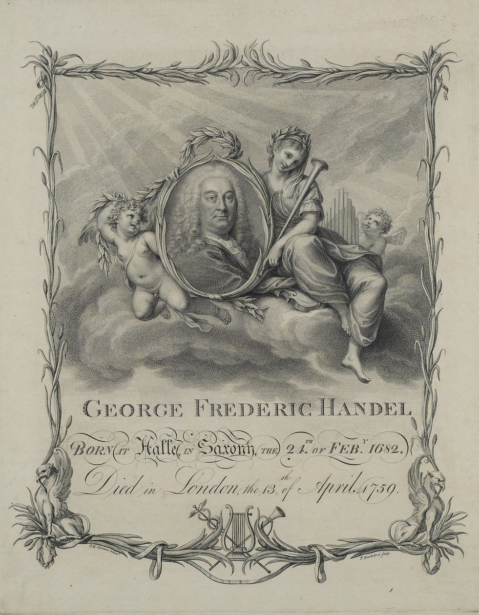 George Frideric Handel, graverad av Francesco Bartolozzi (1727-1815), ca 1790 av Giovanni Battista Cipriani