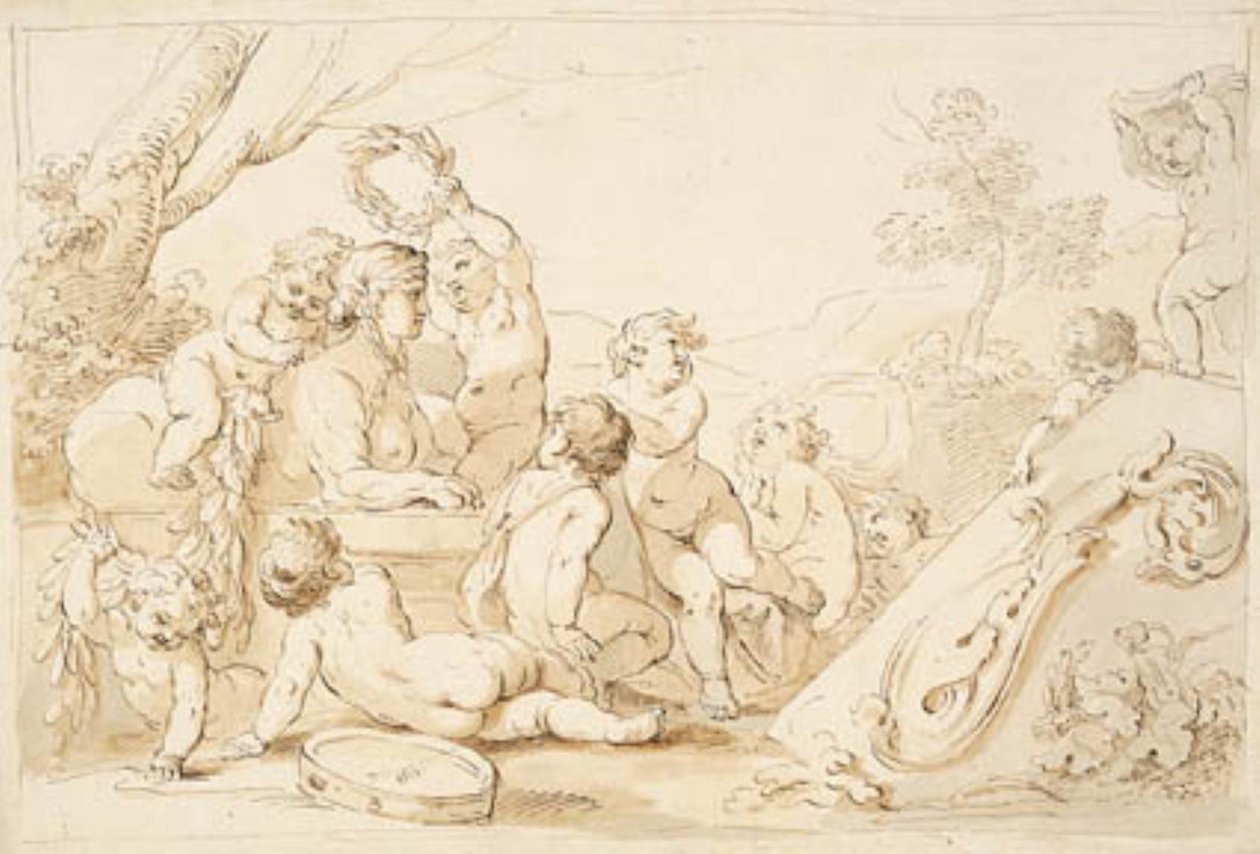 Spelar putti som kransar en sfinx av Giovanni Battista Cipriani