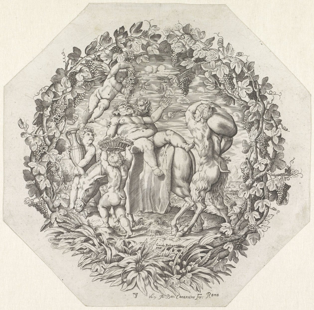 Bacchanal träffade den berusade Silenus av Giovanni Battista Costantini
