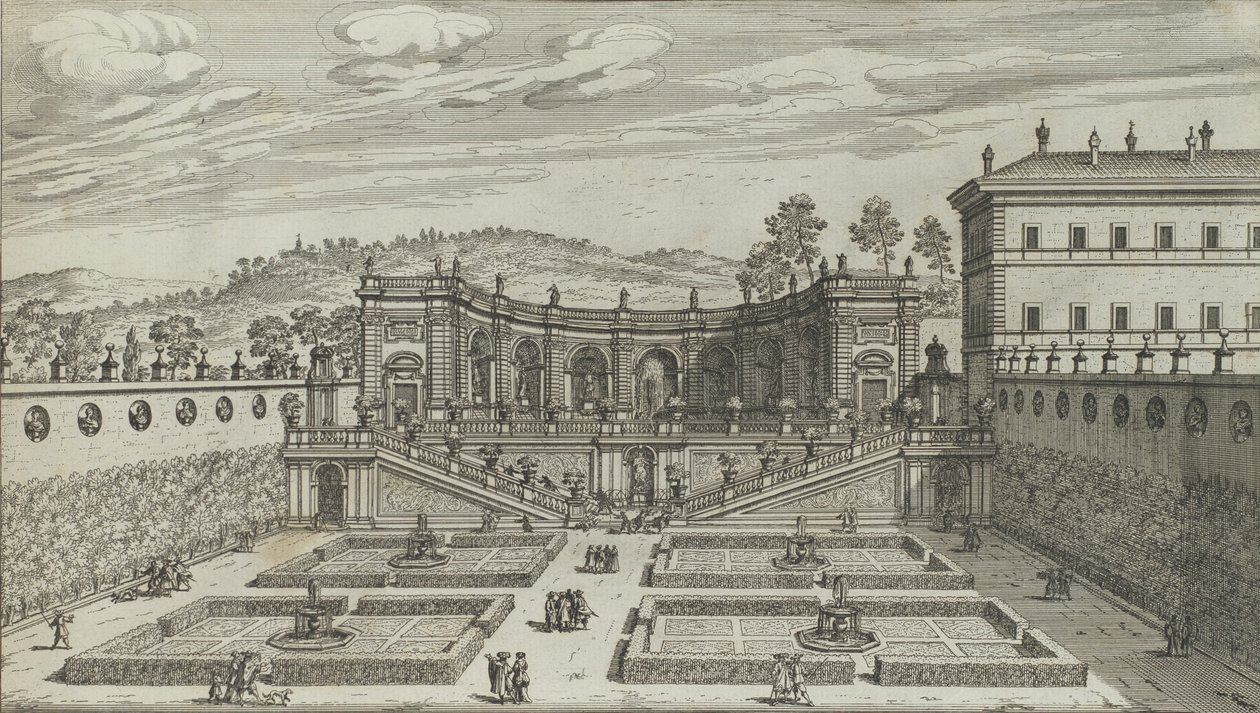 En annan perspektivvy av Teatro et Giardino Contigvo i Mondragone i Fras ..., 1691 eller senare. av Giovanni Battista Falda