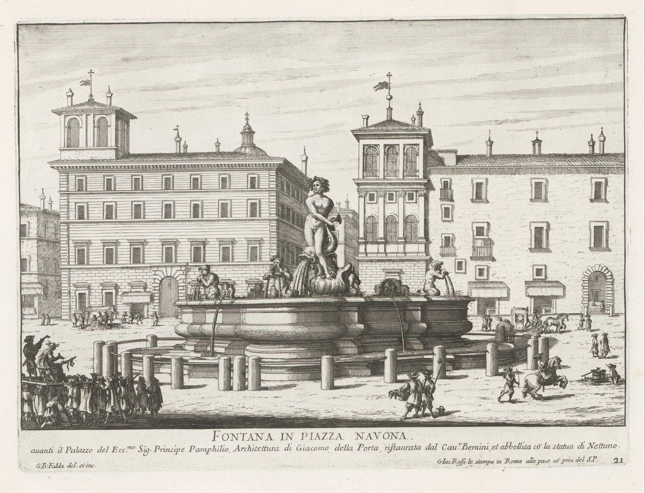 Fontana del Moro på Piazza Navona te Rom Fontän på Piazza Navona (titel på objekt) Fontäner i Rom (serietitel) Fonteinen van Rome (serietitel) av Giovanni Battista Falda