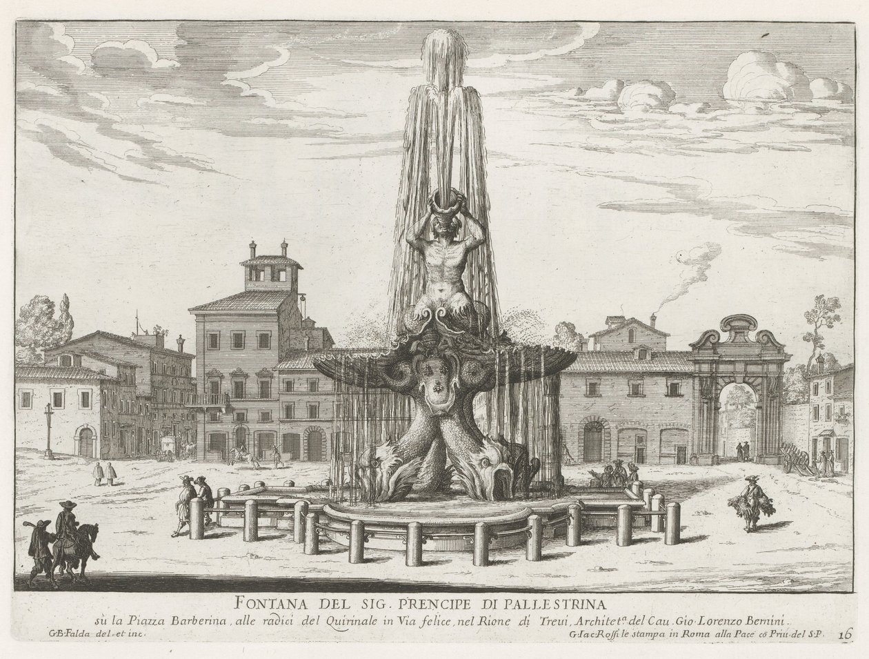 Tritonfontänen på Piazza Barberini i Rom Fontän av Mr. Prince of Pallestrina (titel på objekt) Fontäner i Rom (serietitel) Fonteinen van Rome (serietitel) av Giovanni Battista Falda