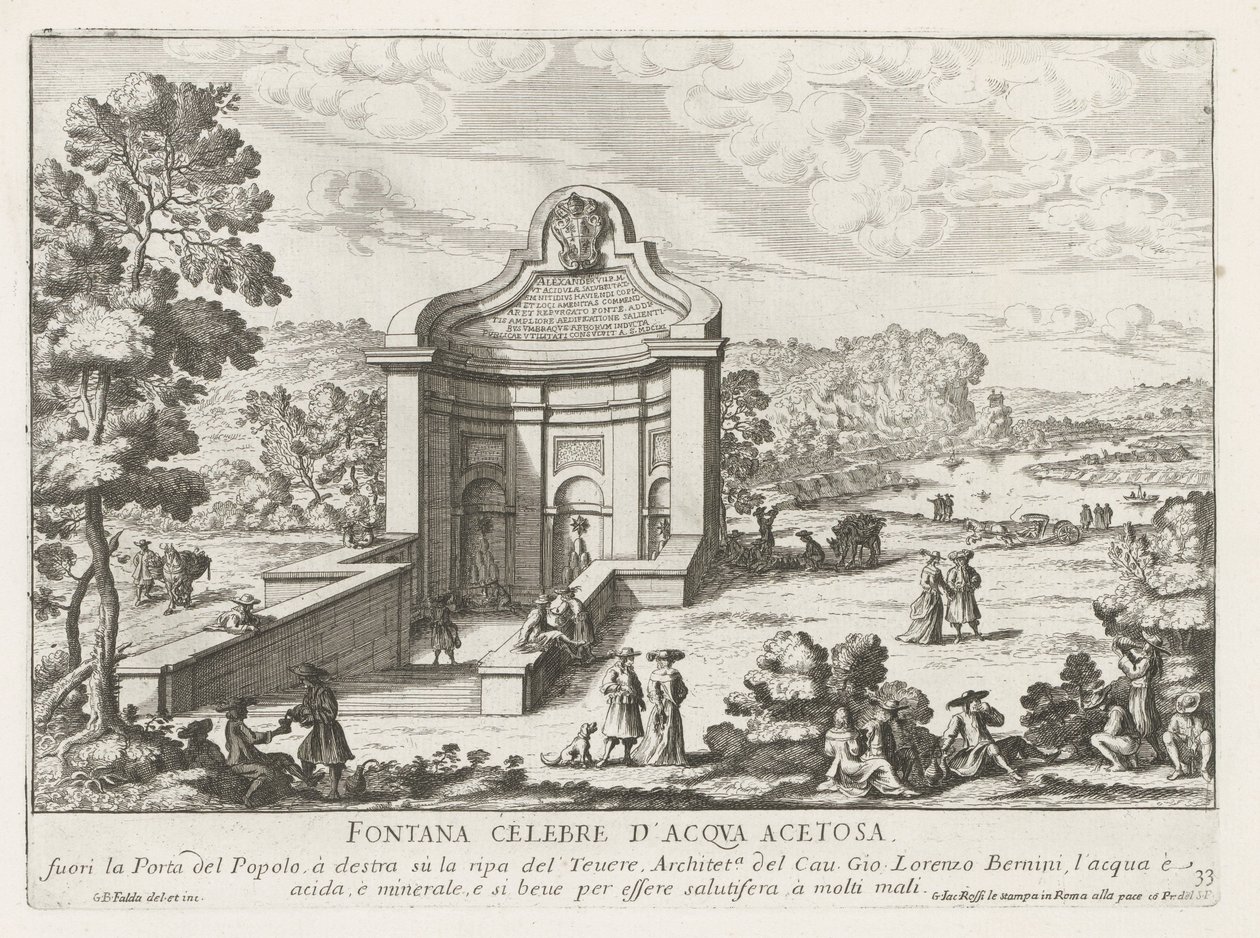 Fontän av Acqua Acetosa te Rom Berömda fontänen Acqua Acetosa (...) (titel på objektet) Fontäner i Rom (serietitel) Fonteinen van Rome (serietitel) av Giovanni Battista Falda
