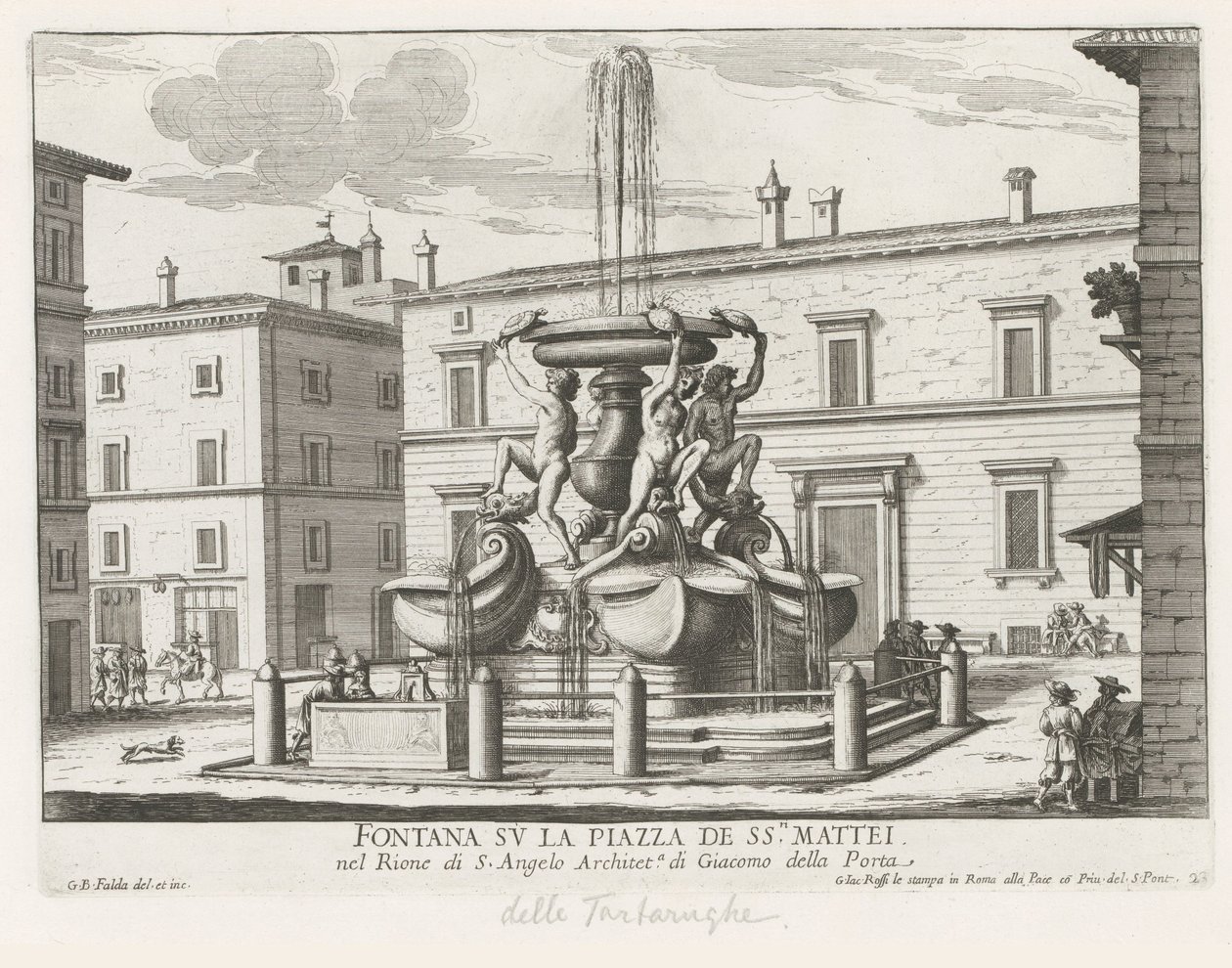 Sköldpaddornas fontän på Piazza Mattei i Rom Fontän på Piazza de ss.ri Mattei (titel på objekt) Fontäner i Rom (serietitel) Fonteinen van Rome (serietitel) av Giovanni Battista Falda