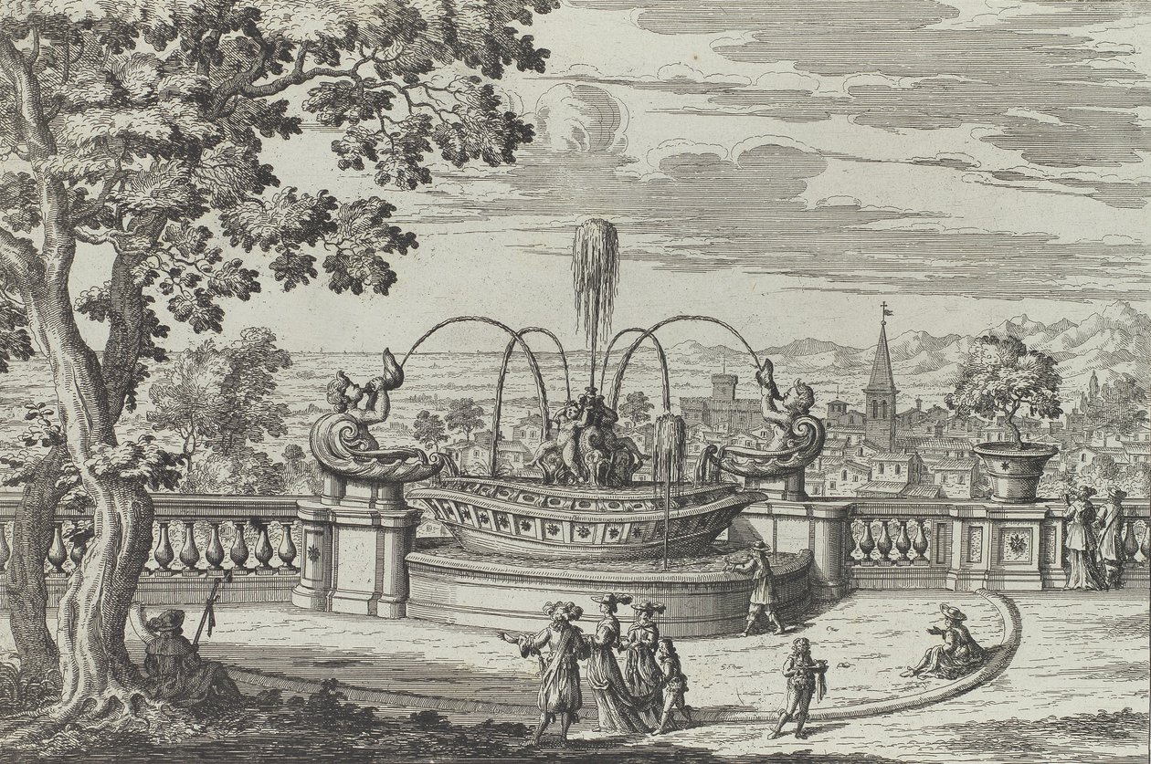 Belvedere-fontänen i Frascati ..., 1691 eller senare. av Giovanni Battista Falda
