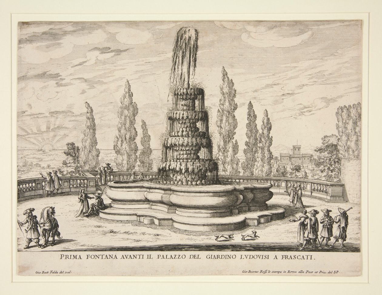 Fontän i Ludovisi-palatsets trädgårdar i Frascati av Giovanni Battista Falda