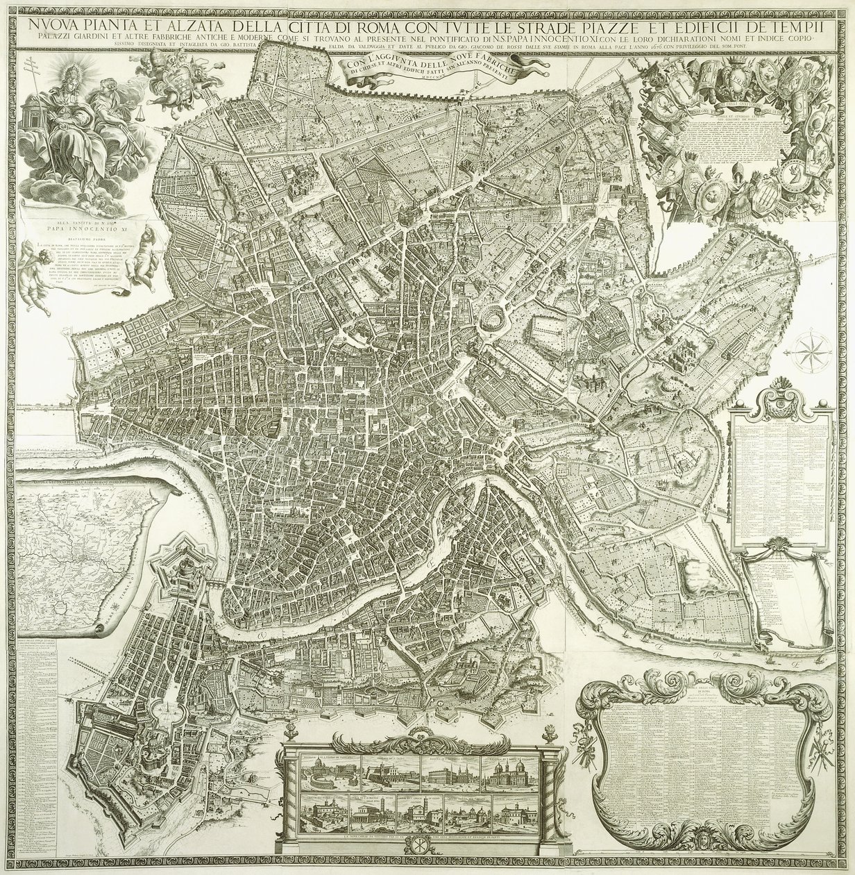 Stadsplan för Rom, 1730 av Giovanni Battista Falda